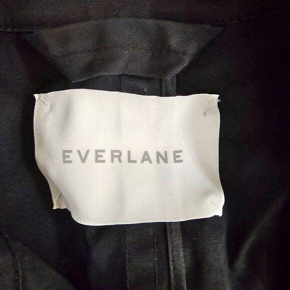 Everlane Trench Coat Women's Size Small Black Belted Long Raincoat - Picture 2 of 5